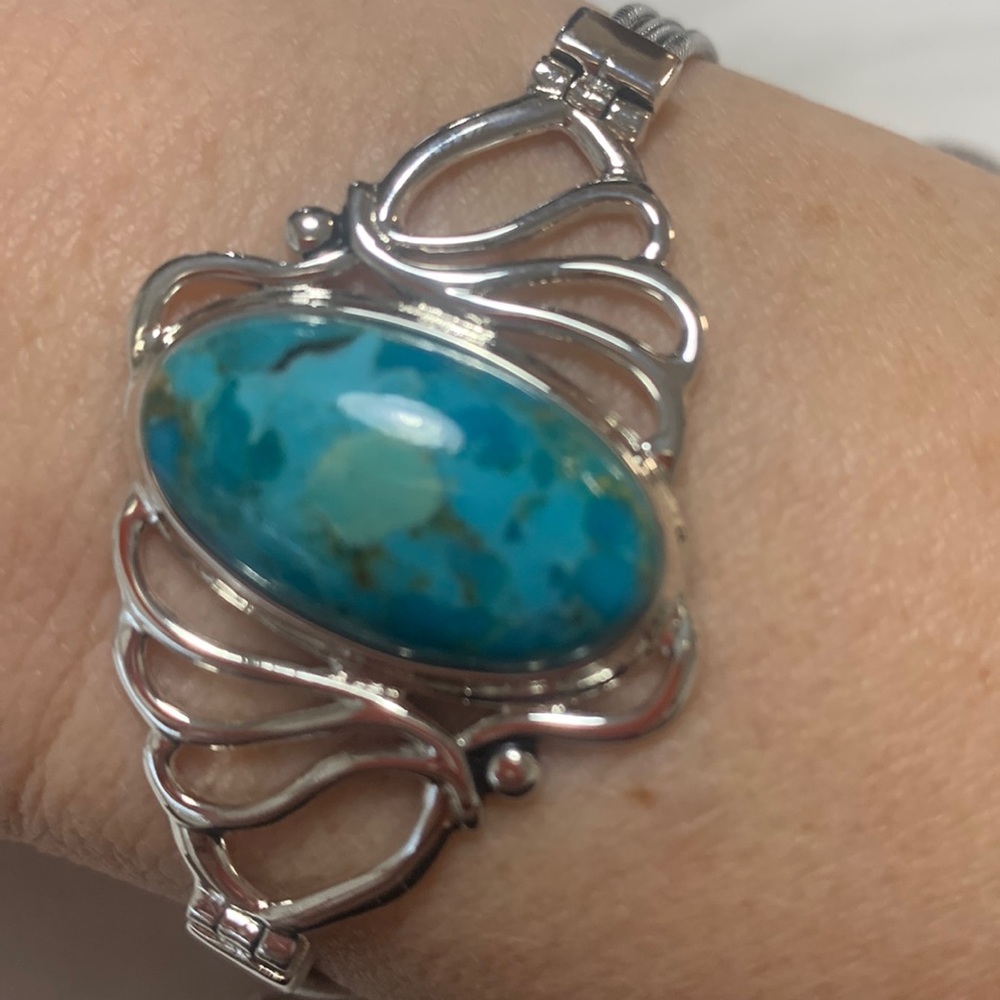 NWT JTV Blue Turquoise Sterling Silver Solitaire Bracelet